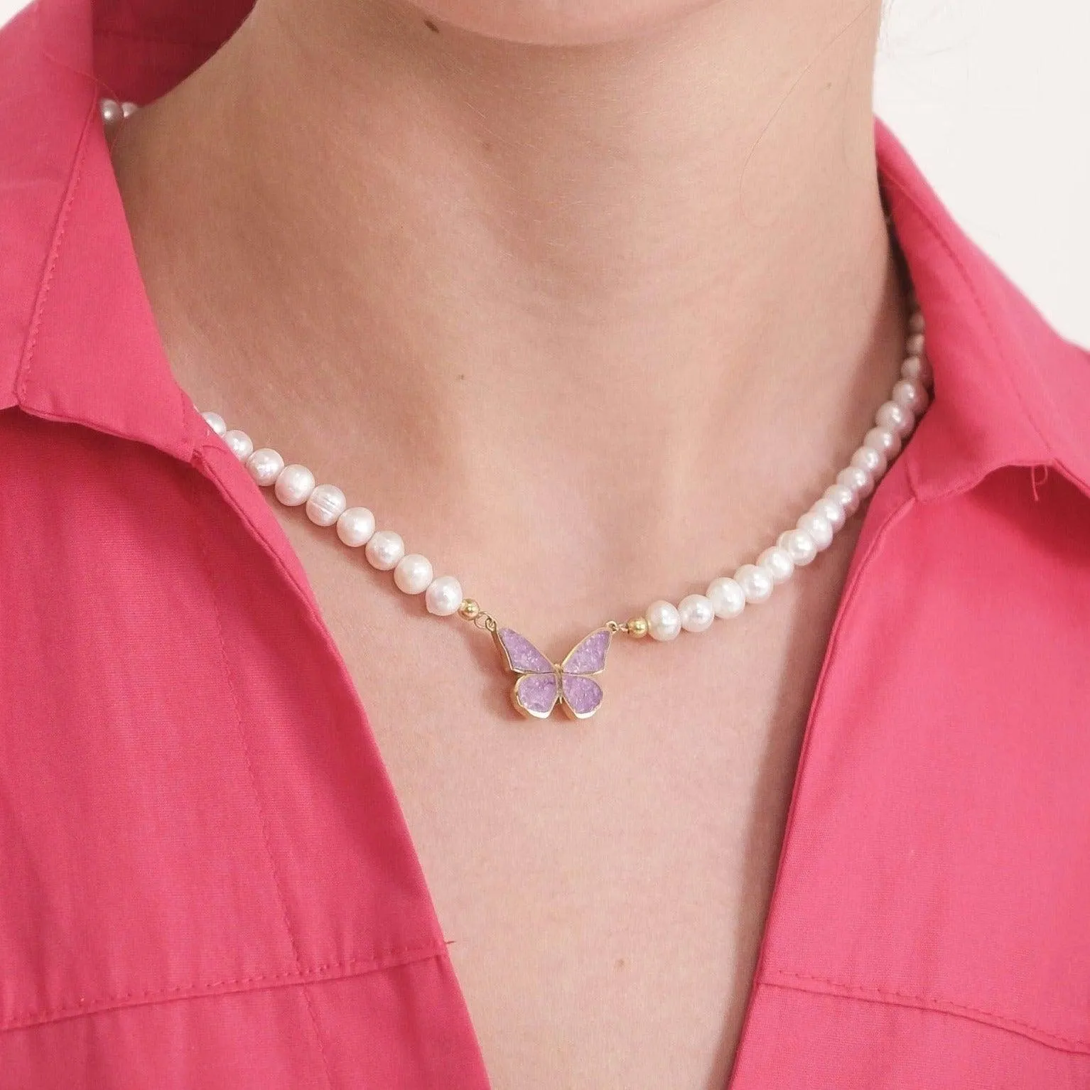 Butterfly Gemstone Pearl Necklace