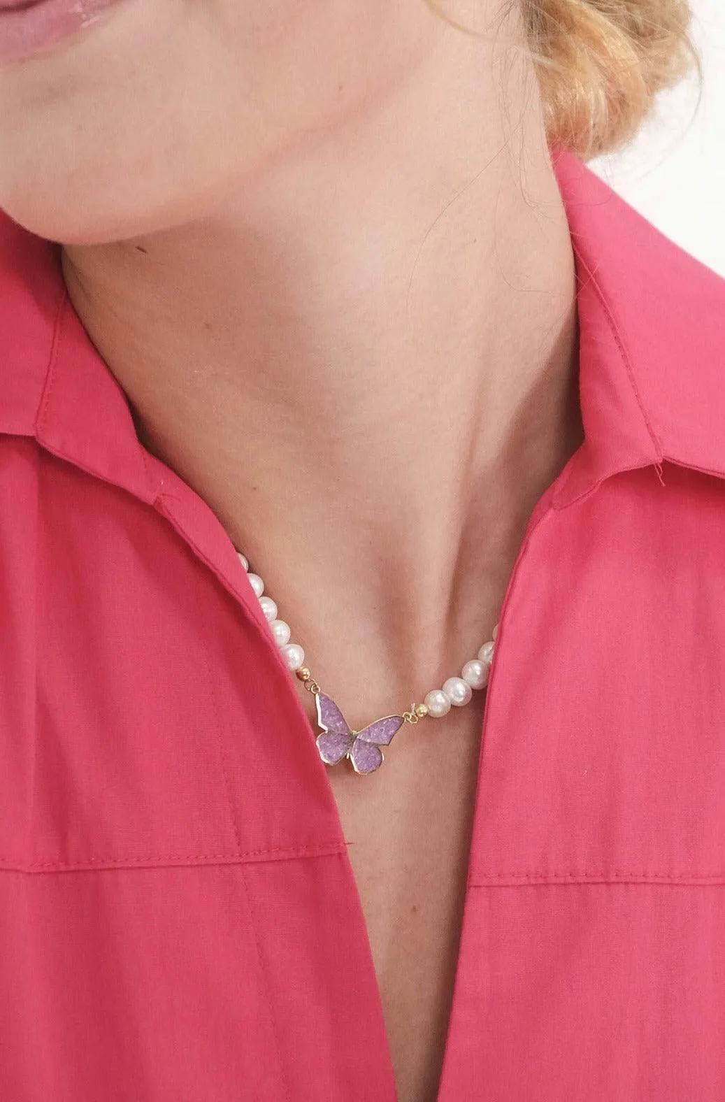 Butterfly Gemstone Pearl Necklace