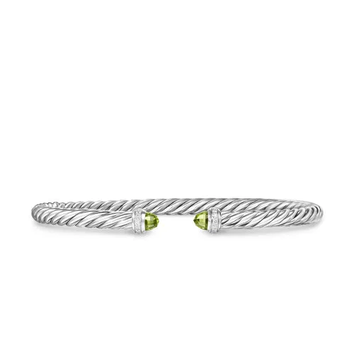 Cablespira Flex Bracelet in Sterling Silver with Peridot and Diamonds, 4mm, Size Medium