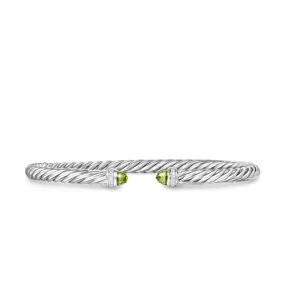 Cablespira Flex Bracelet in Sterling Silver with Peridot and Diamonds, 4mm, Size Medium