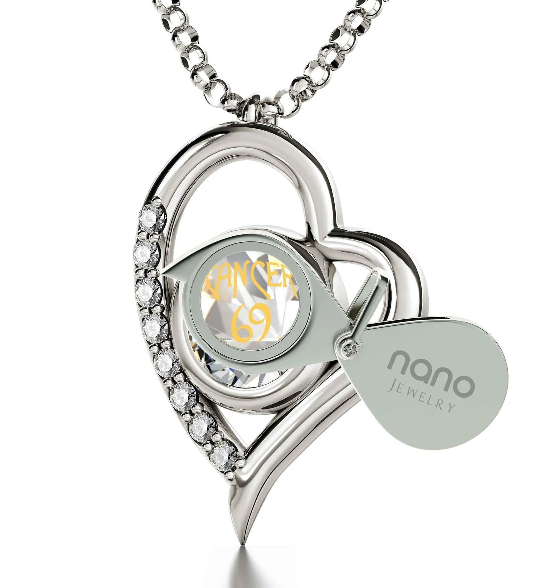 Cancer Sign, 14k White Gold Diamonds Necklace, Swarovski