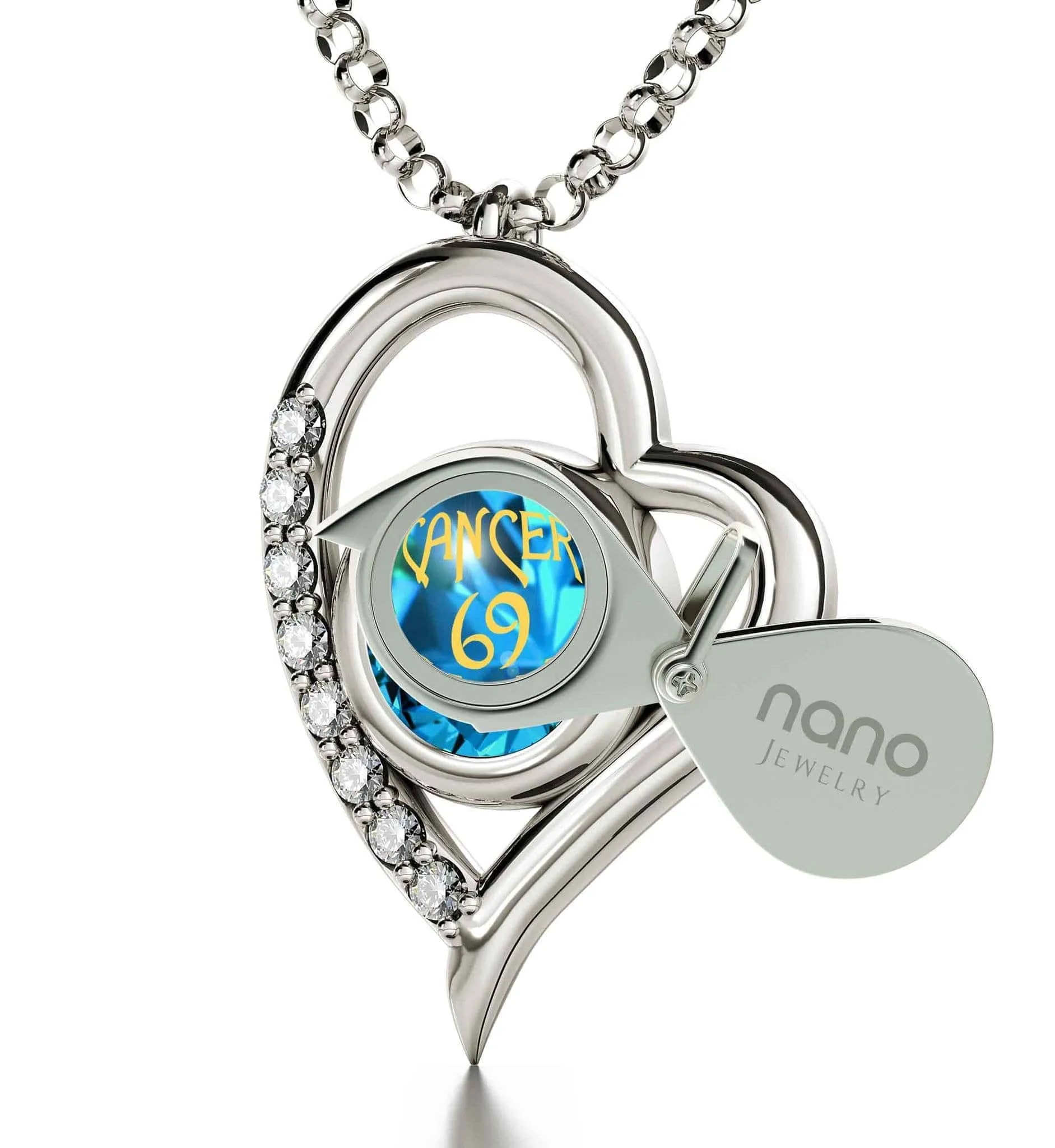 Cancer Sign, 14k White Gold Diamonds Necklace, Swarovski