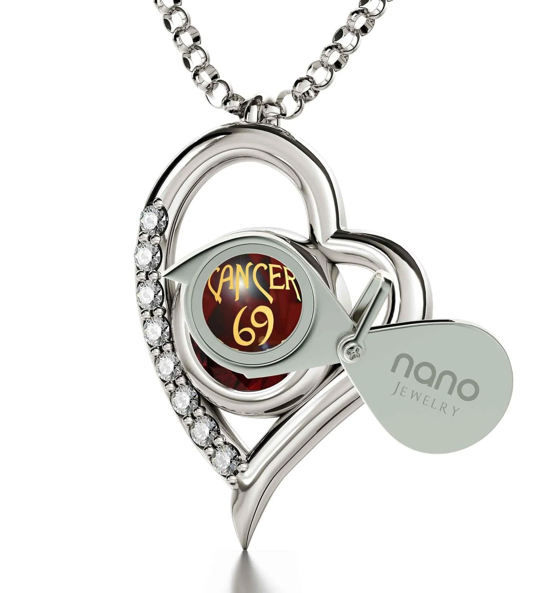 Cancer Sign, 14k White Gold Diamonds Necklace, Swarovski