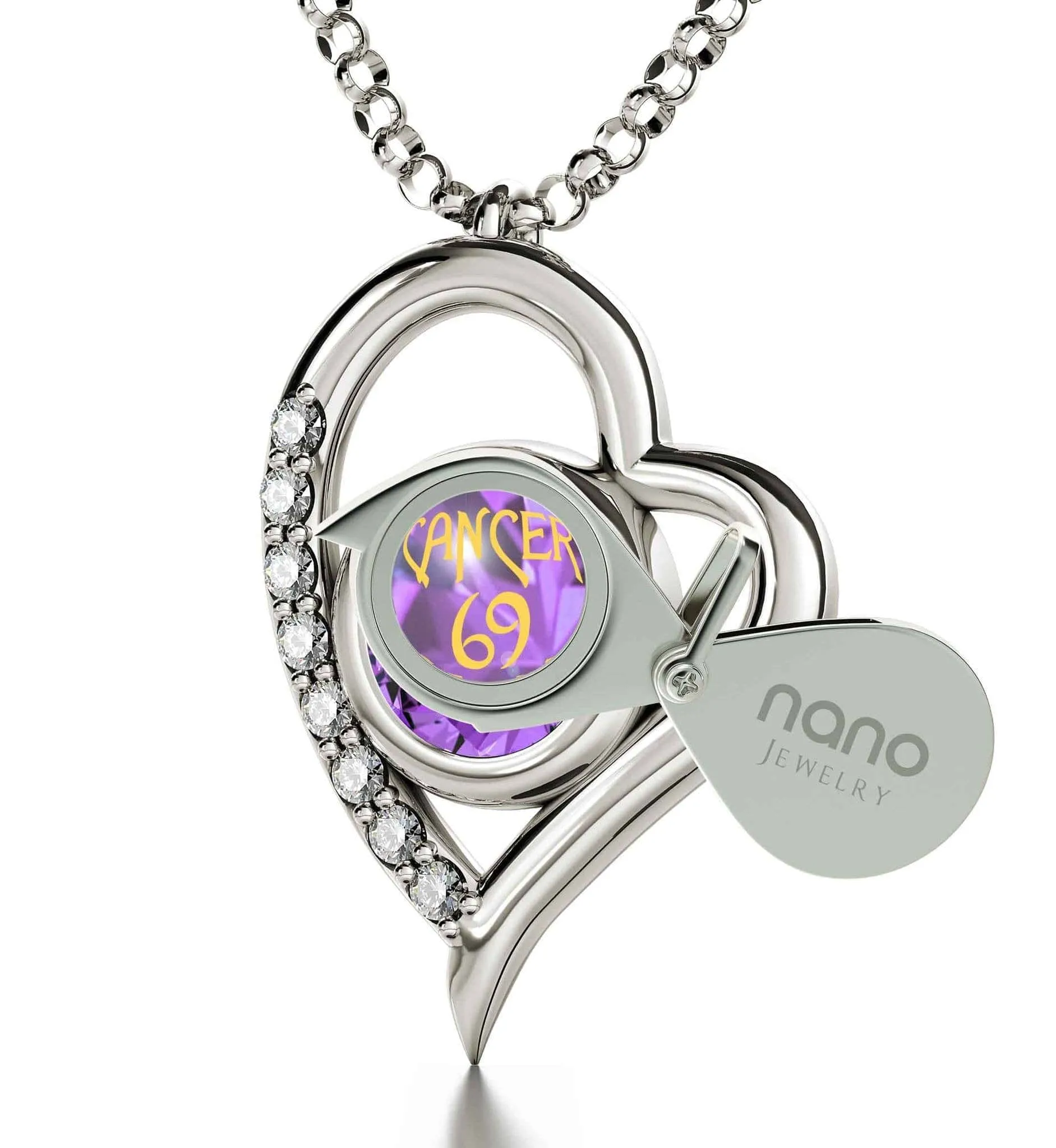 Cancer Sign, 14k White Gold Diamonds Necklace, Swarovski