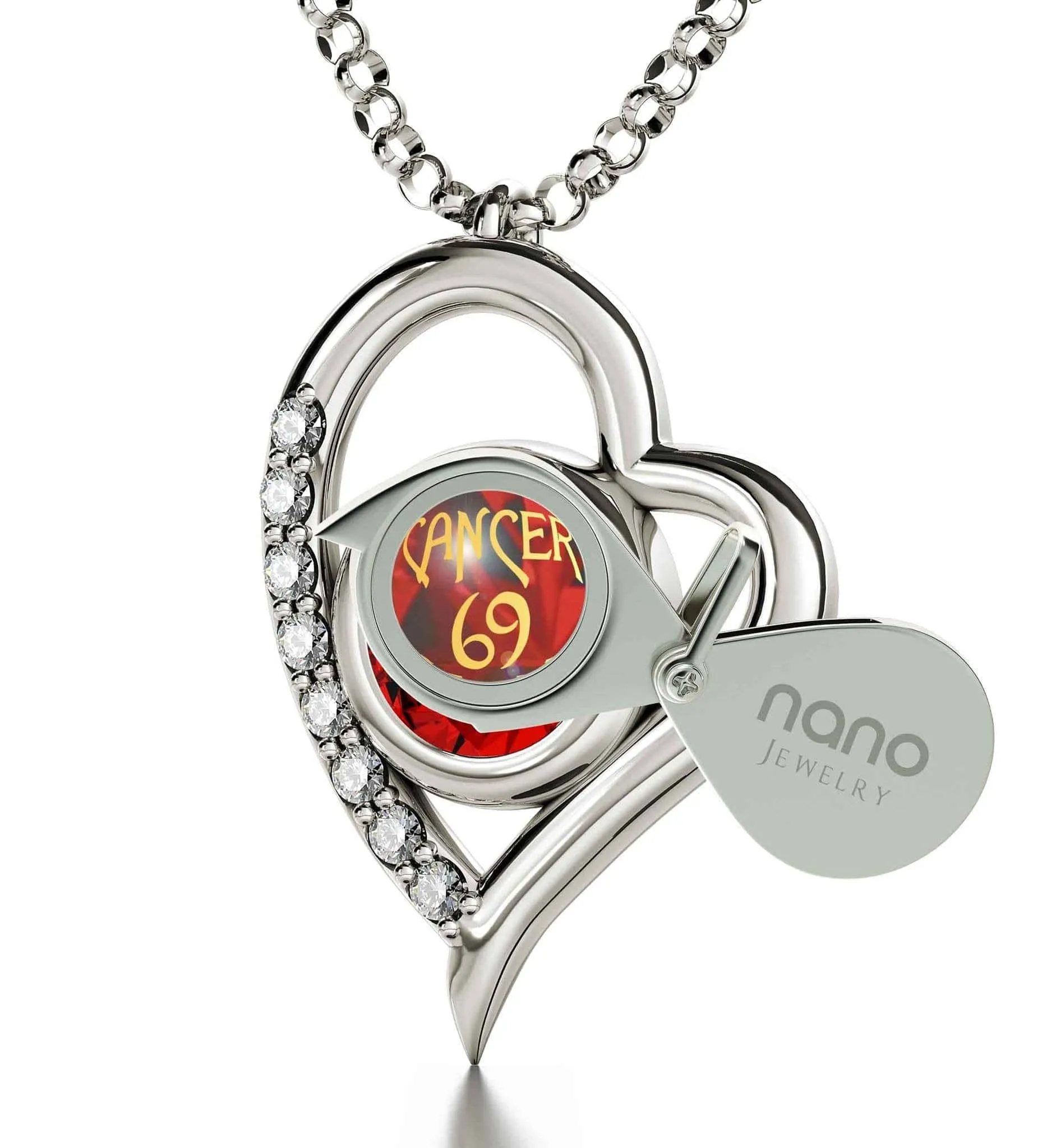 Cancer Sign, 14k White Gold Diamonds Necklace, Swarovski