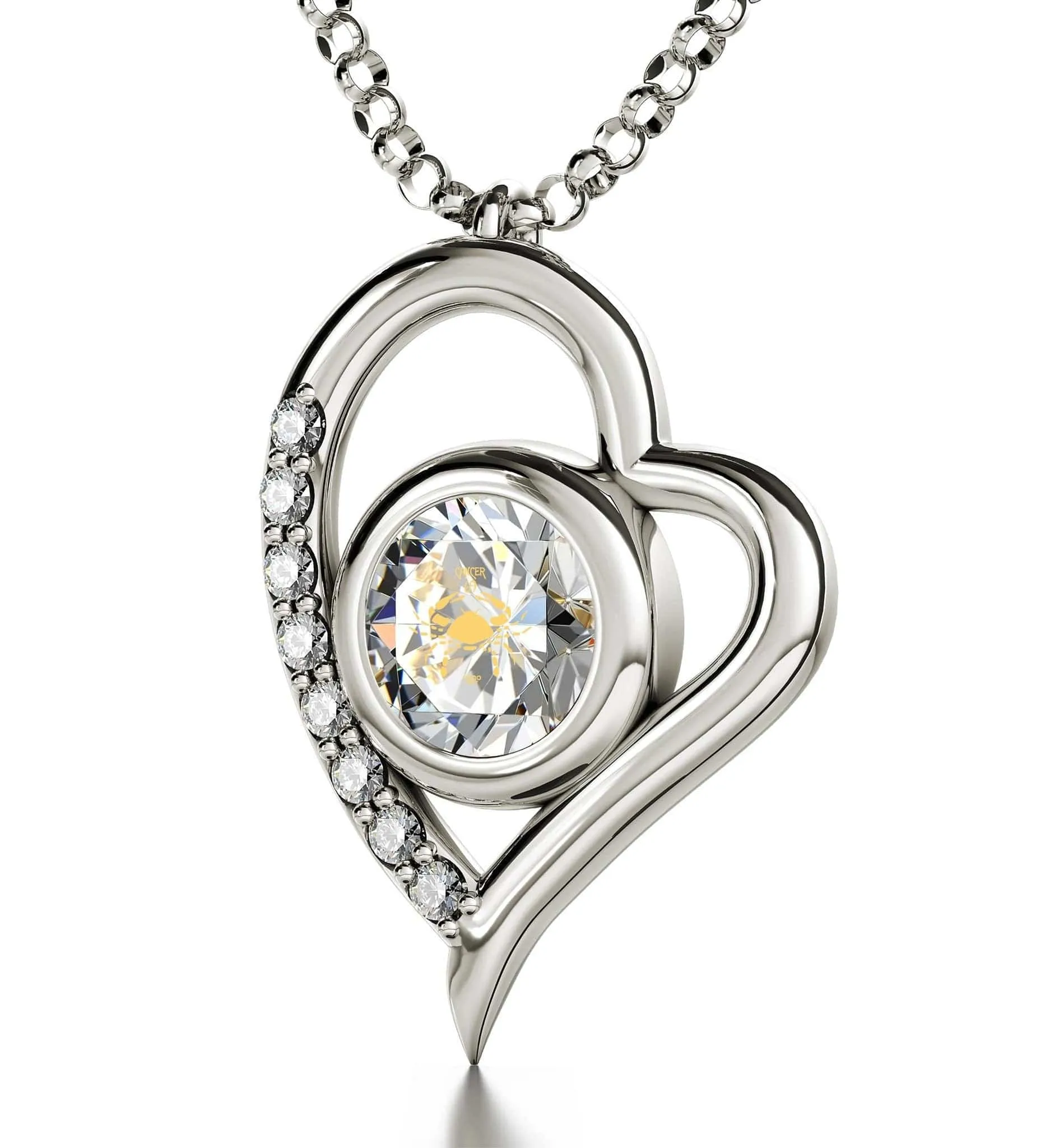 Cancer Sign, 14k White Gold Diamonds Necklace, Swarovski