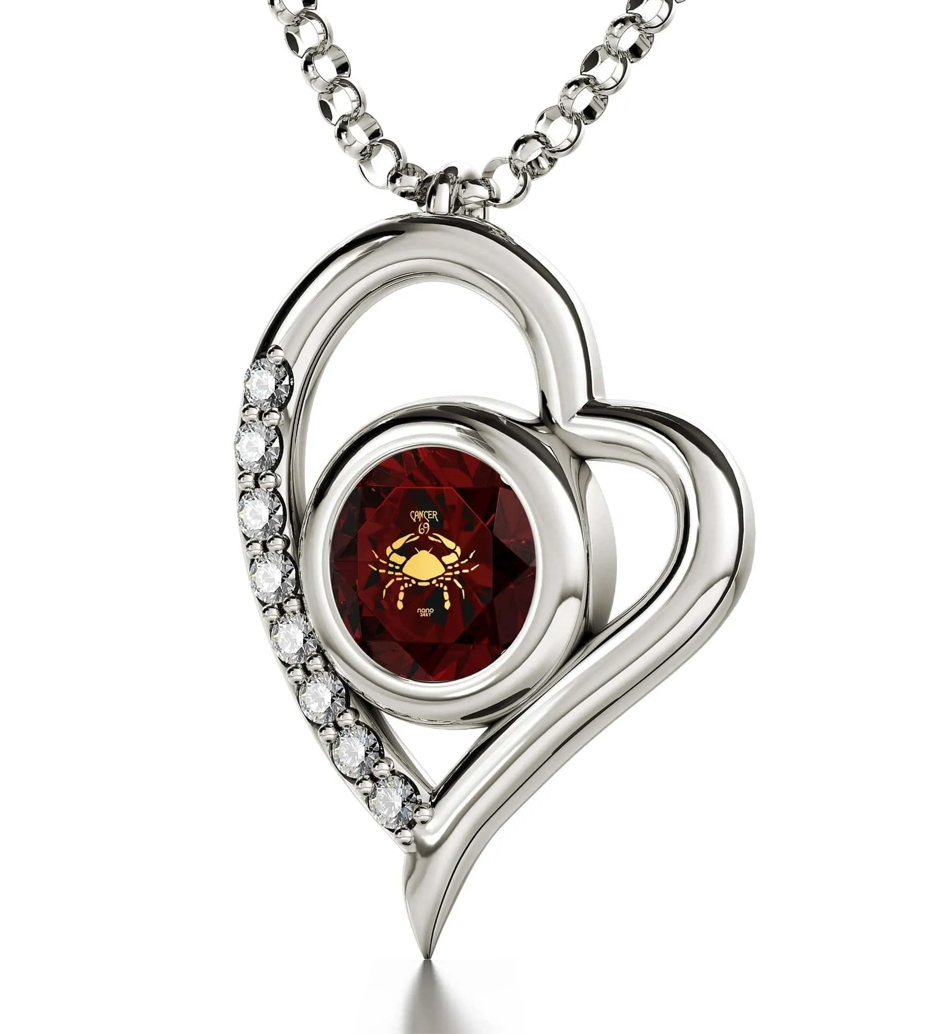 Cancer Sign, 14k White Gold Diamonds Necklace, Swarovski