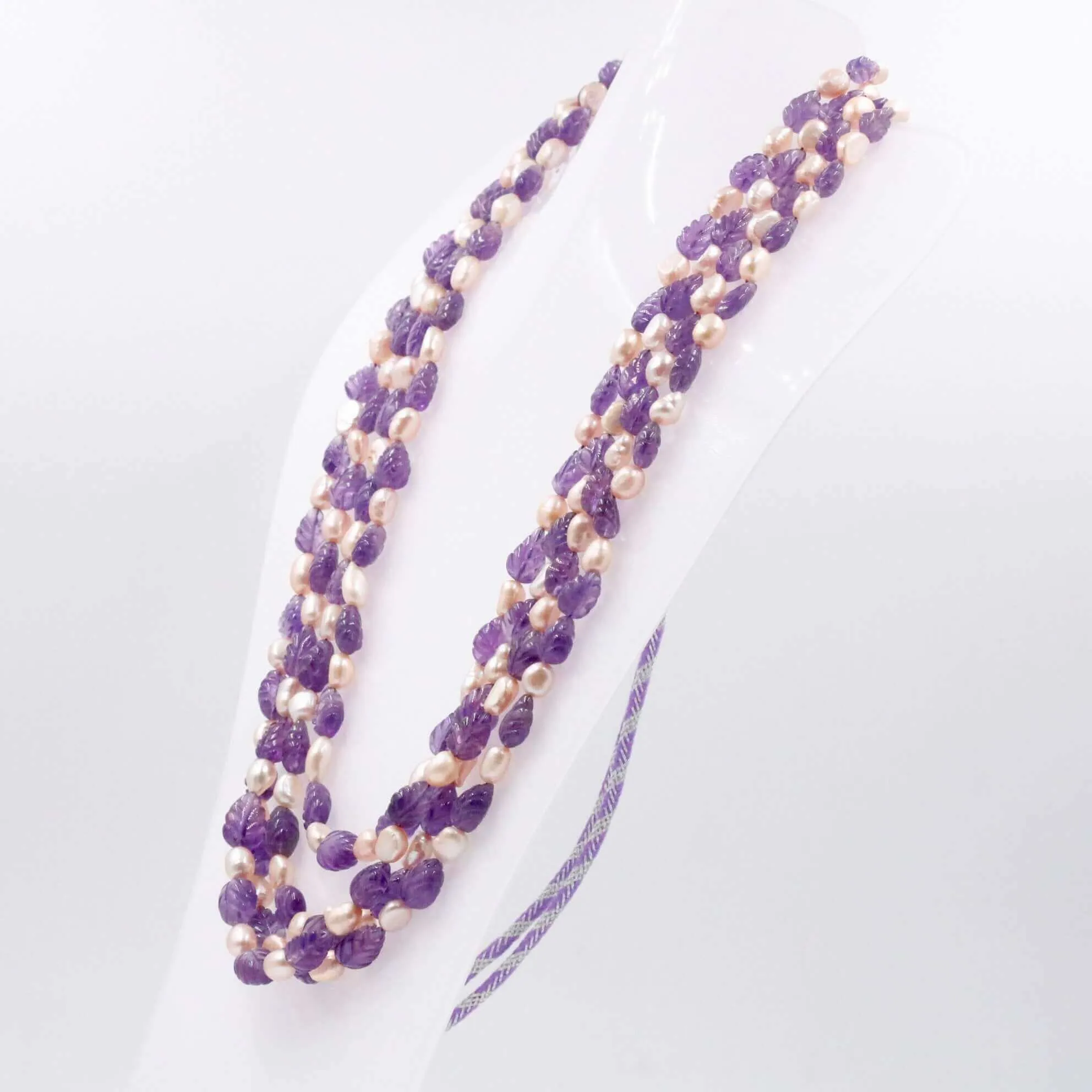 Carved Amethyst w/ Pearl Necklace Gemstone Necklace Fresh Water Pearl Necklace Indian Necklace Sarafa Necklace Indian Necklace SKU 6143164
