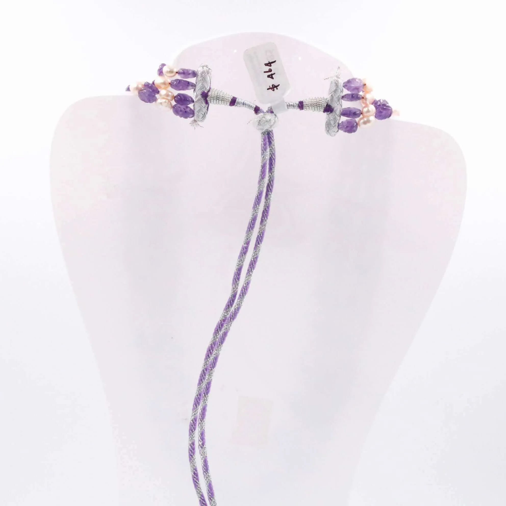 Carved Amethyst w/ Pearl Necklace Gemstone Necklace Fresh Water Pearl Necklace Indian Necklace Sarafa Necklace Indian Necklace SKU 6143164