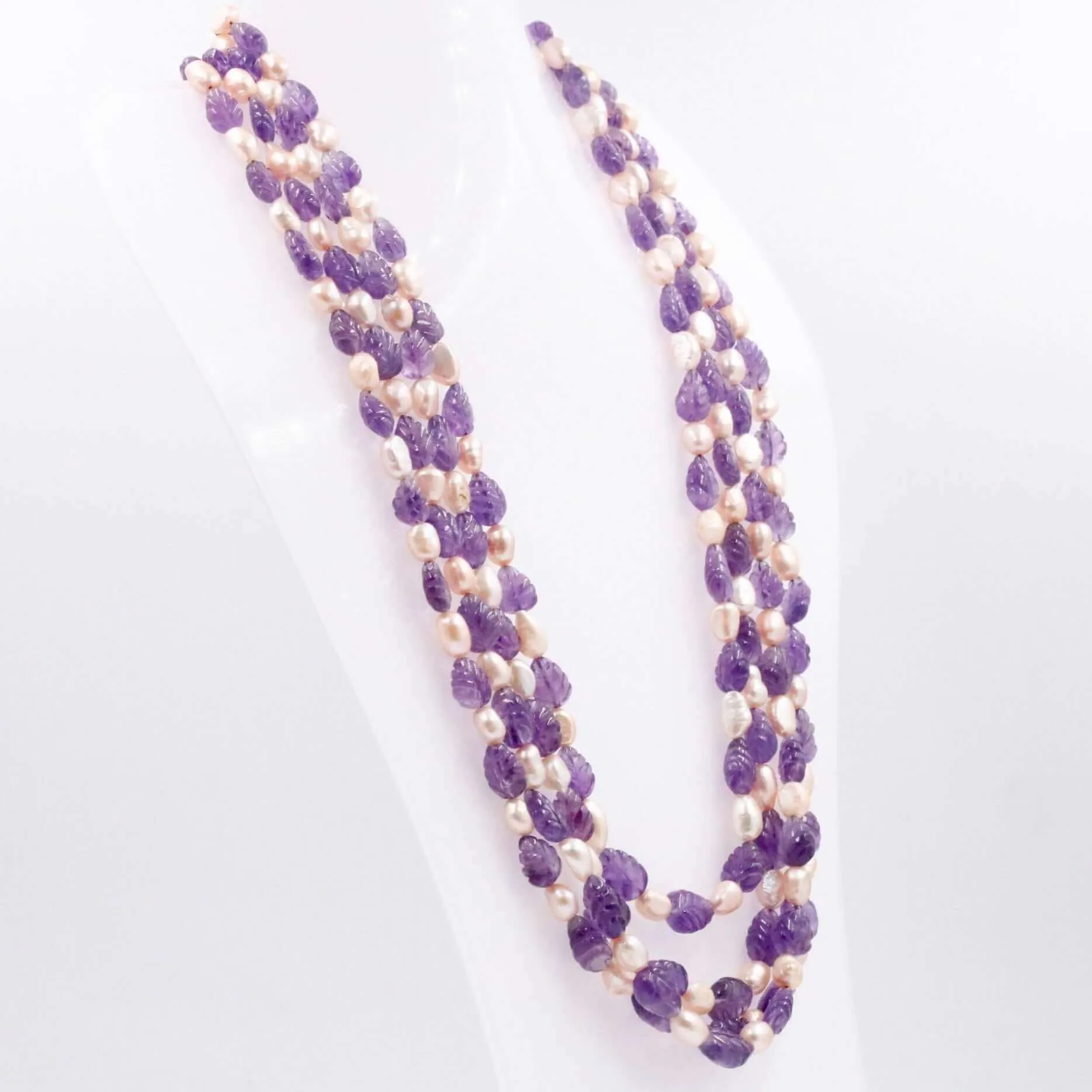 Carved Amethyst w/ Pearl Necklace Gemstone Necklace Fresh Water Pearl Necklace Indian Necklace Sarafa Necklace Indian Necklace SKU 6143164