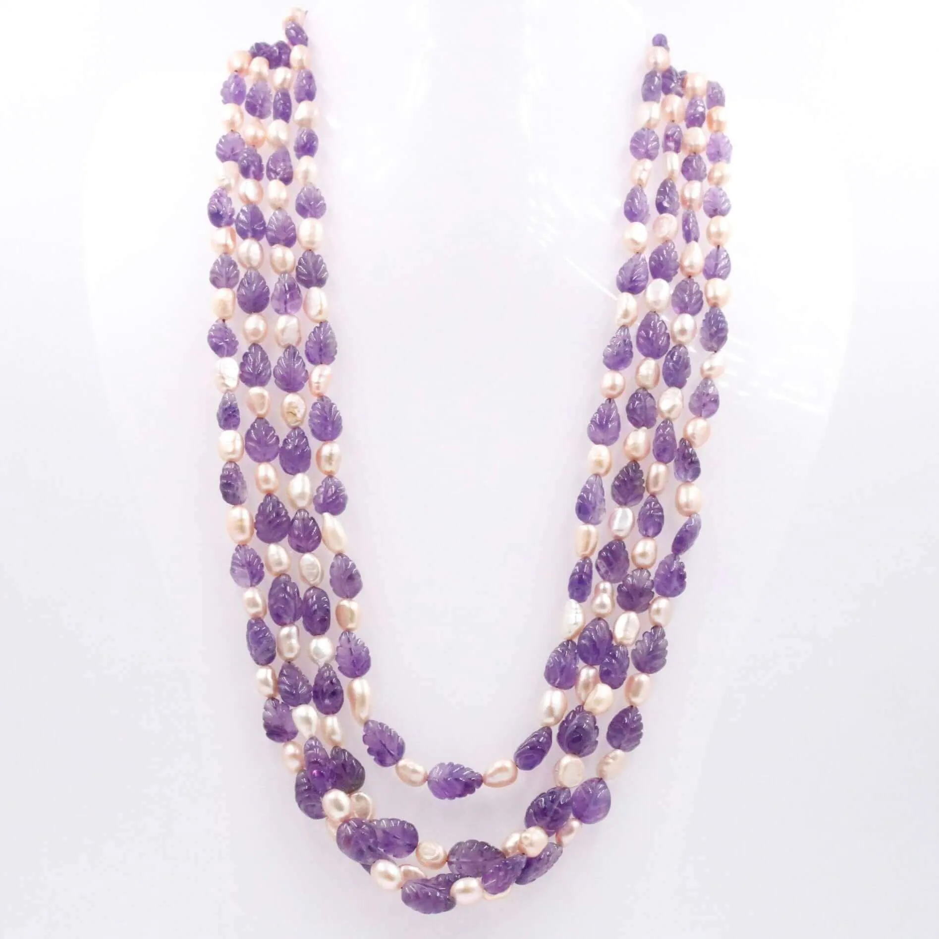 Carved Amethyst w/ Pearl Necklace Gemstone Necklace Fresh Water Pearl Necklace Indian Necklace Sarafa Necklace Indian Necklace SKU 6143164