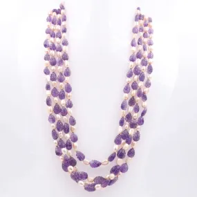 Carved Amethyst w/ Pearl Necklace Gemstone Necklace Fresh Water Pearl Necklace Indian Necklace Sarafa Necklace Indian Necklace SKU 6143164