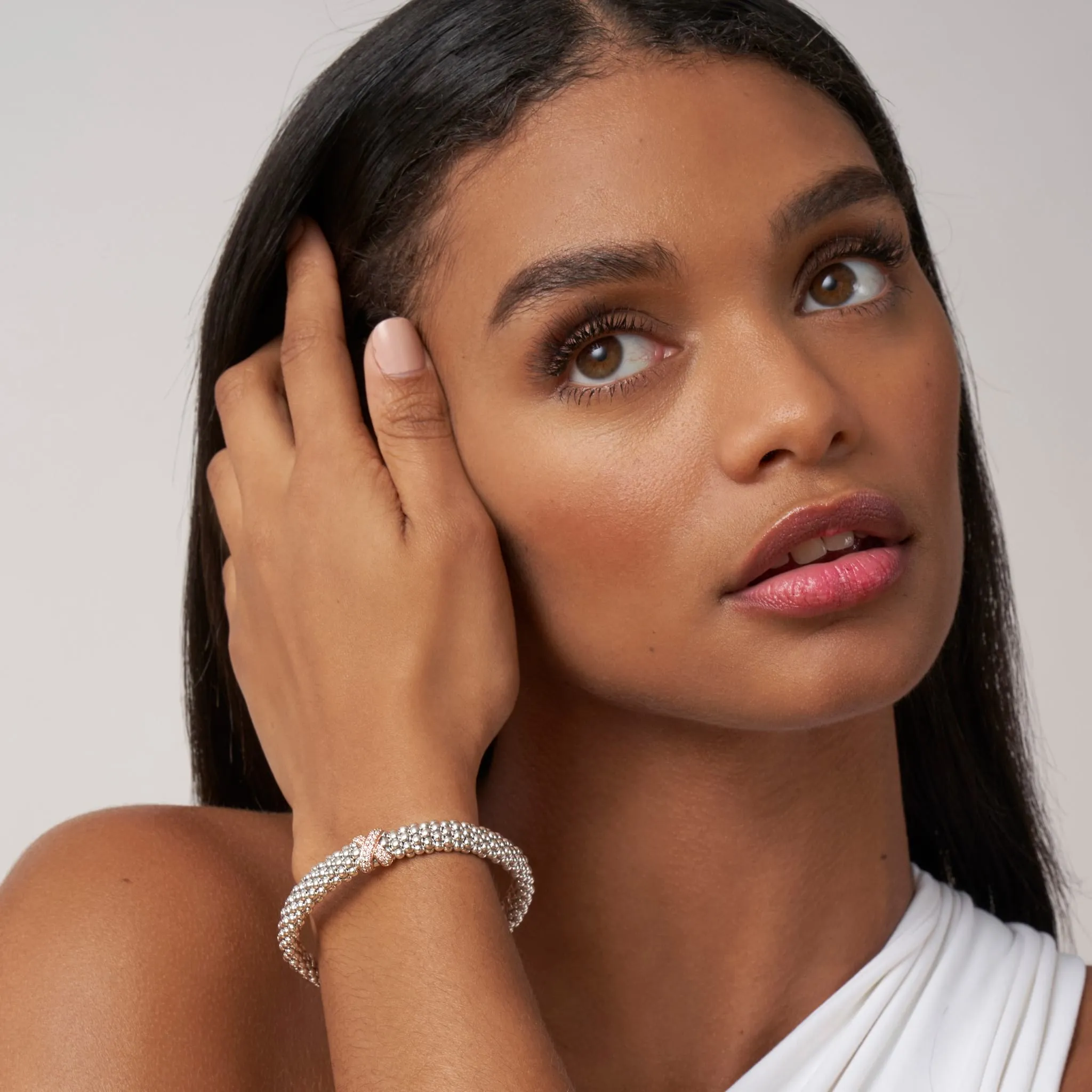 Caviar Lux Rose Gold X Diamond Bracelet