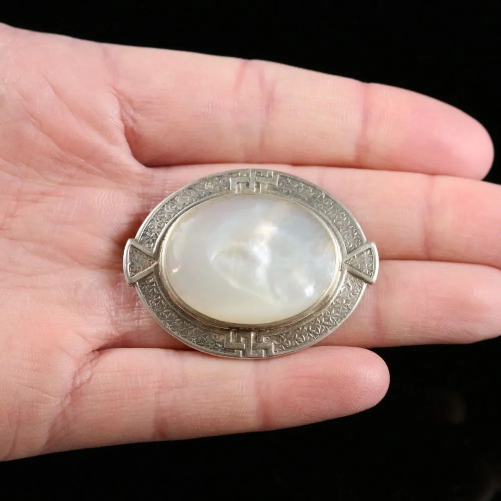 Celtic Silver  Mother Of Pearl Brooch
