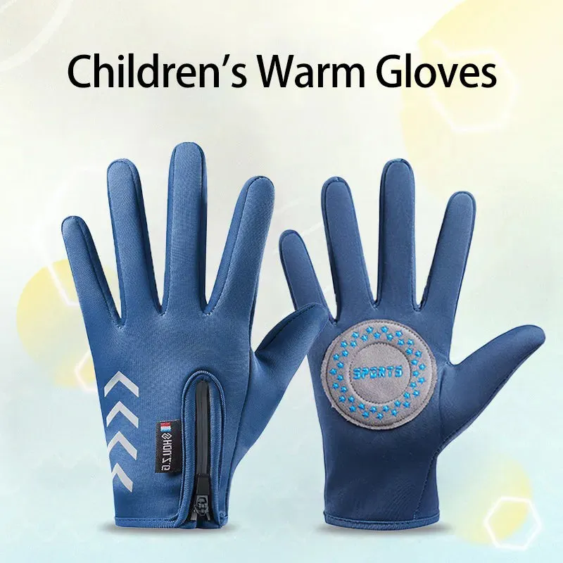 Children's Gloves Warm Cycling Winter Autumn Waterproof Kids Reflect Light Non-Slip Ski Fleece Boy Girl Scooter Gloves Zipper