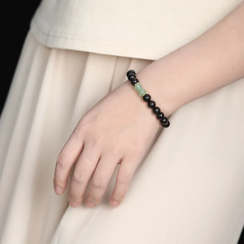 Chinese Style Fortune's Favor Bracelet with Sterling Silver and Sandalwood Beads