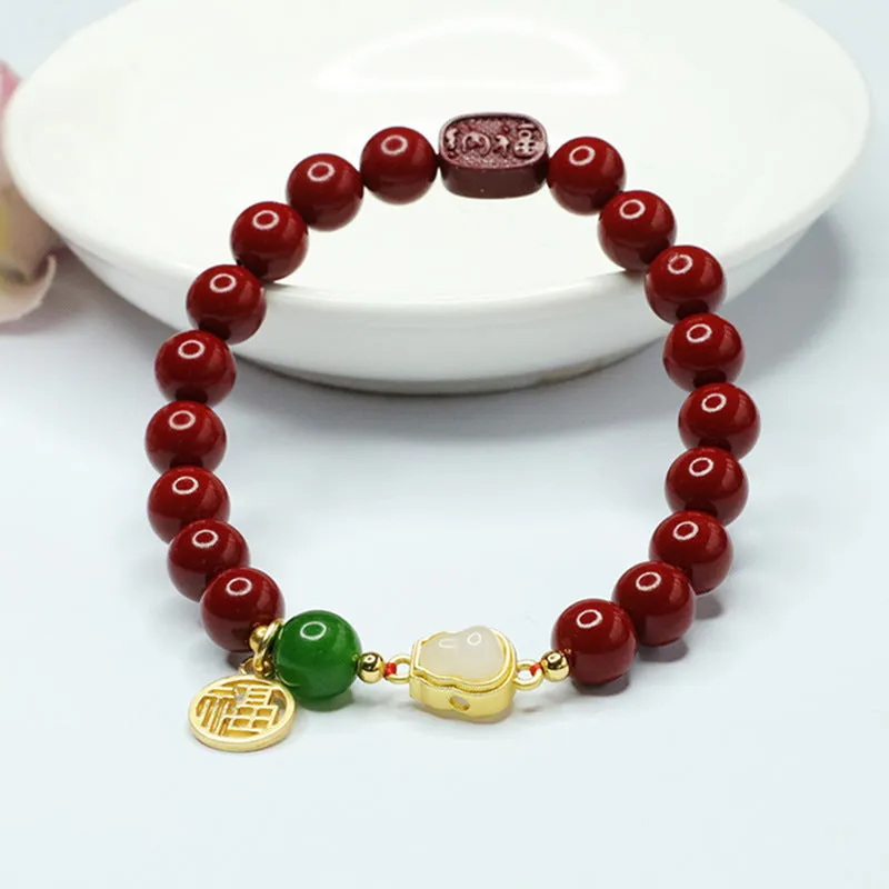 Cinnabar and Jade Sterling Silver Bracelet from Fortune's Favor Collection