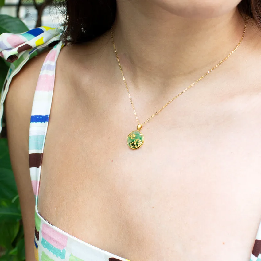 Clouds in the Moon Pavilion Jade 18k Gold Pendant with Chain