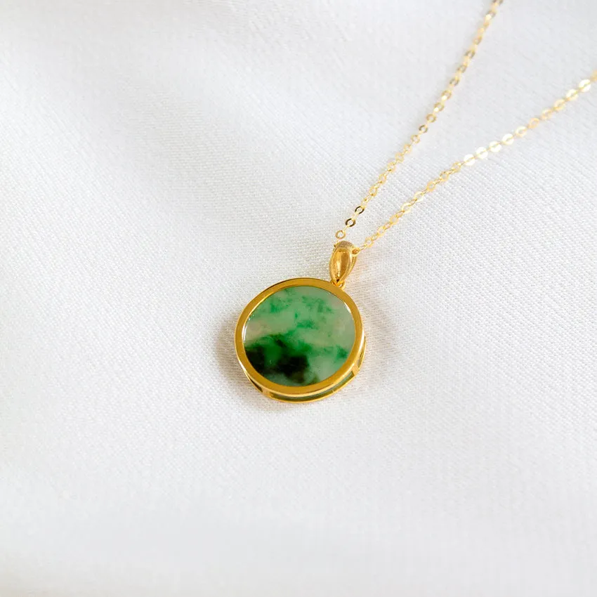 Clouds in the Moon Pavilion Jade 18k Gold Pendant with Chain