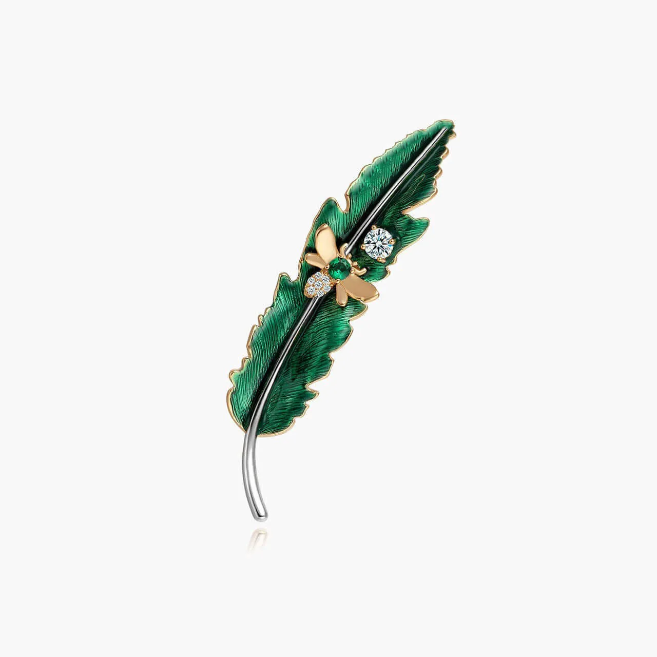 Copper leaf bee brooch