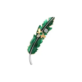 Copper leaf bee brooch