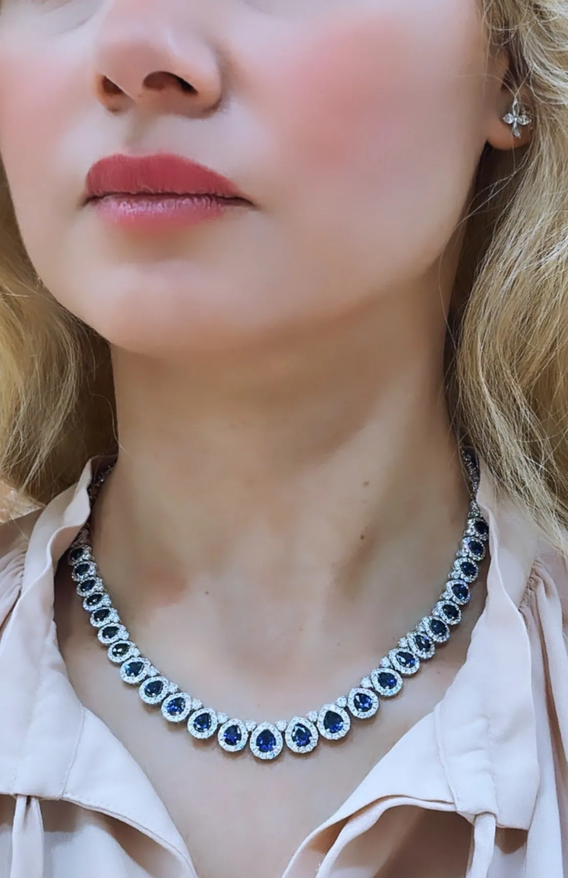 Copy of 27.65carat Pear shape Diamond and Royal Blue Sapphire Statement Necklace