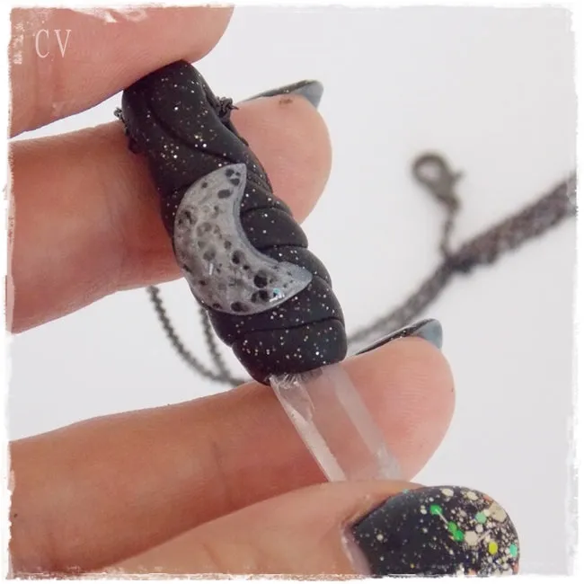 Crescent Moon Polymer Clay Pendant Necklace