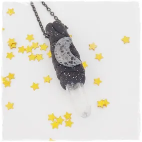 Crescent Moon Polymer Clay Pendant Necklace