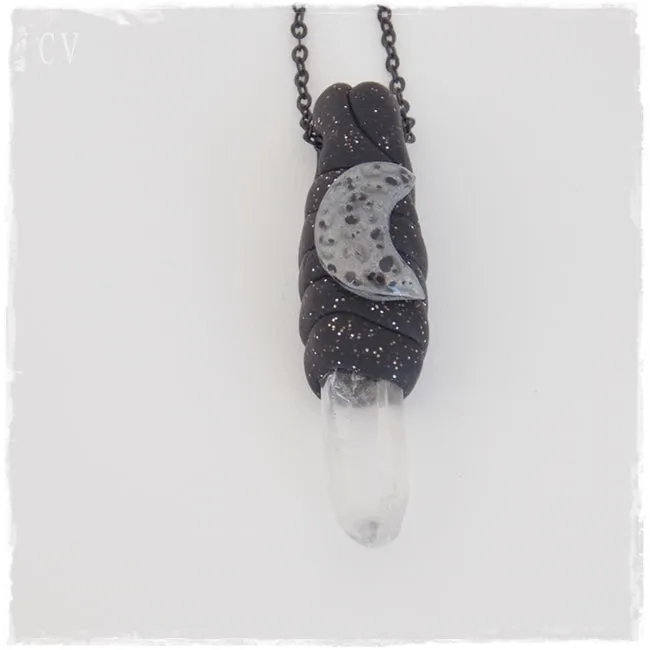 Crescent Moon Polymer Clay Pendant Necklace