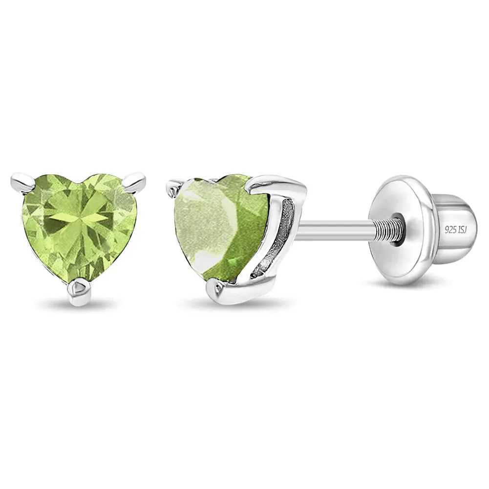 CZ Heart Solitaire 4mm Baby / Toddler / Kids Earrings Screw Back - Sterling Silver