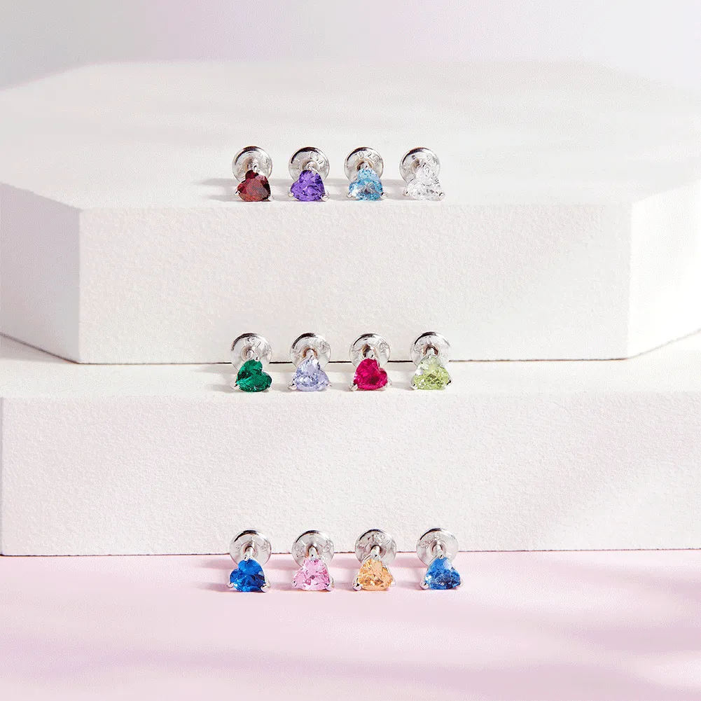 CZ Heart Solitaire 4mm Baby / Toddler / Kids Earrings Screw Back - Sterling Silver