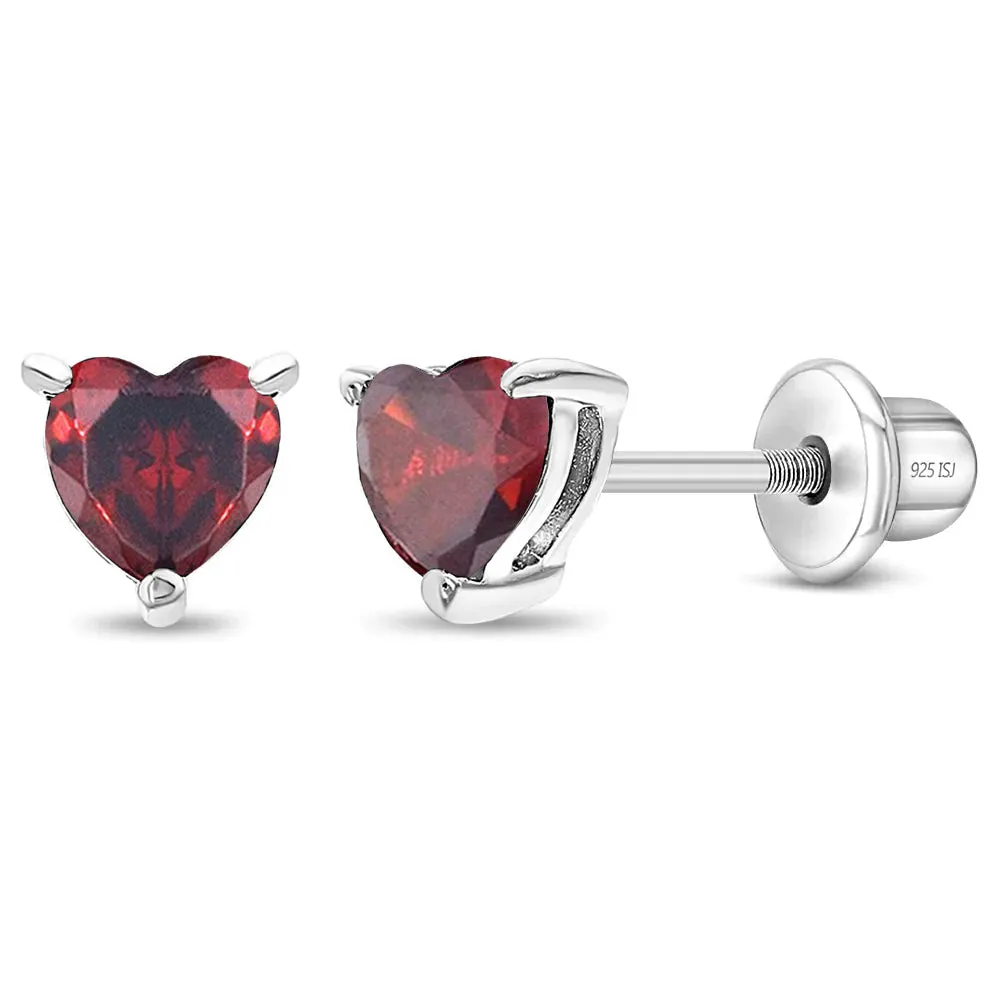 CZ Heart Solitaire 4mm Baby / Toddler / Kids Earrings Screw Back - Sterling Silver