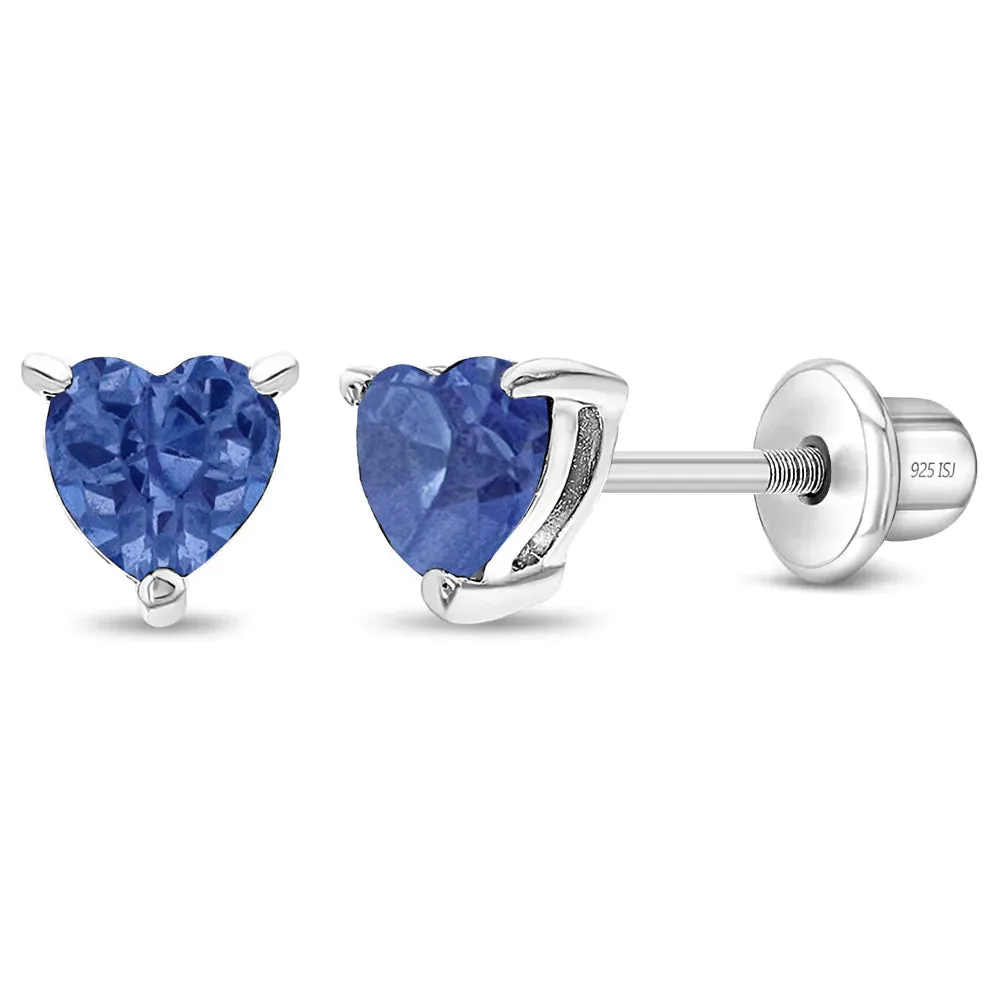 CZ Heart Solitaire 4mm Baby / Toddler / Kids Earrings Screw Back - Sterling Silver