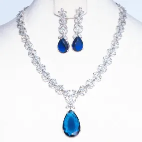 Daria Sapphire Blue Modern Necklace & Earring Set by Jaipur Rose Designer Indian Jewelry