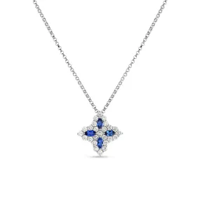 Diamond and Sapphire Princess Flower Medium Pendant