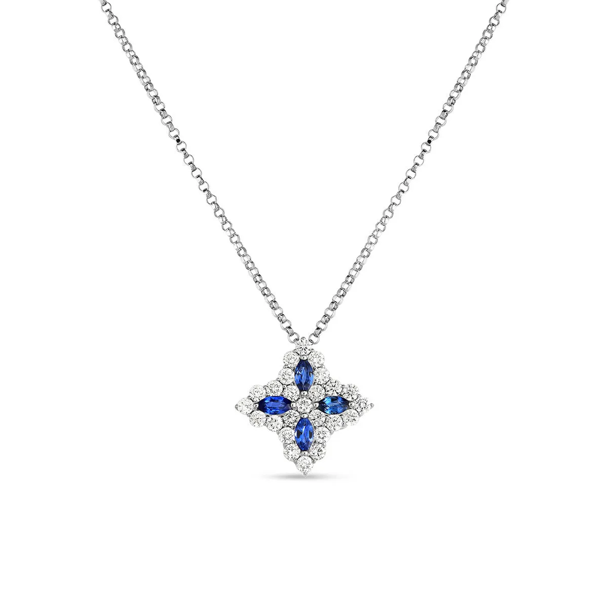 Diamond and Sapphire Princess Flower Medium Pendant
