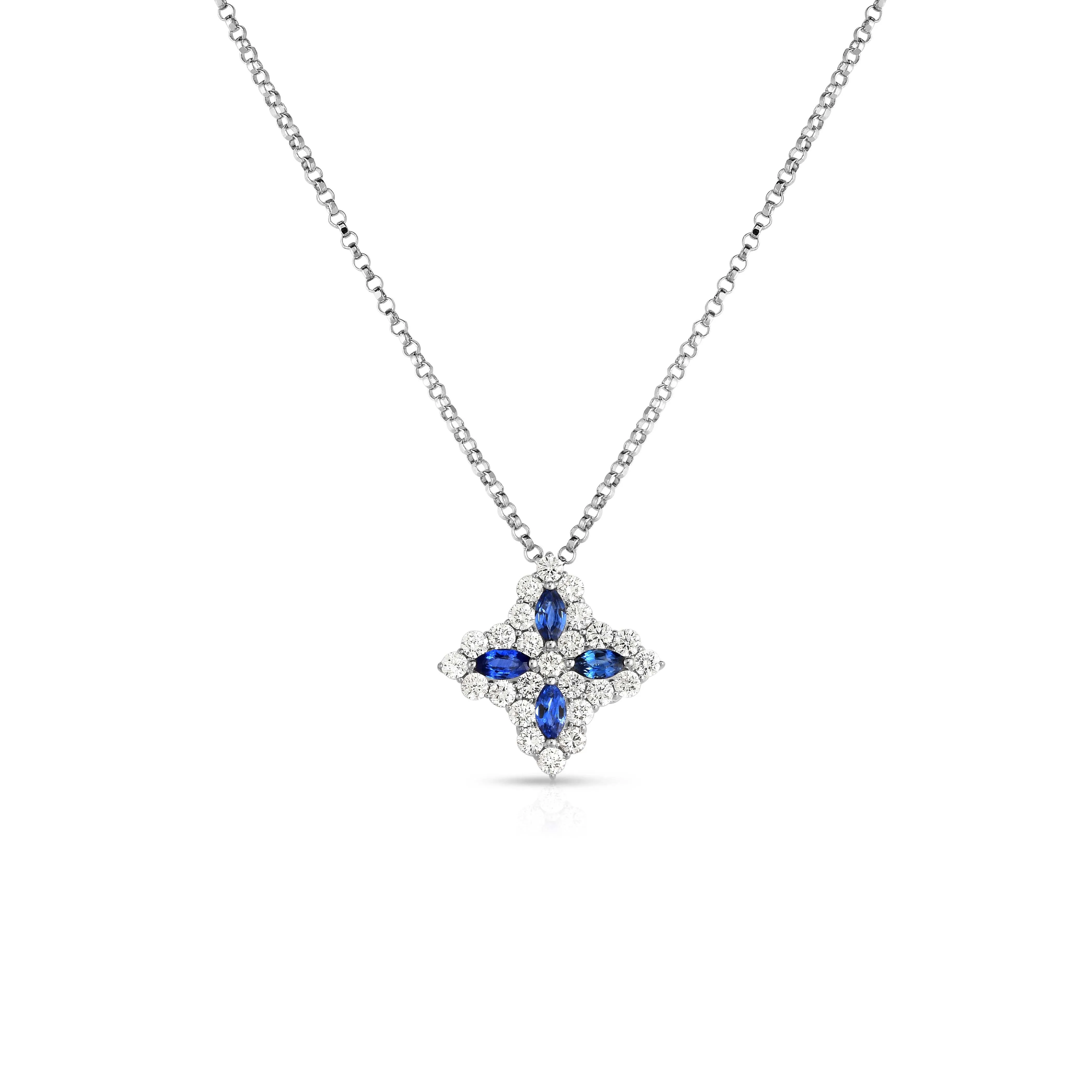 Diamond and Sapphire Princess Flower Medium Pendant