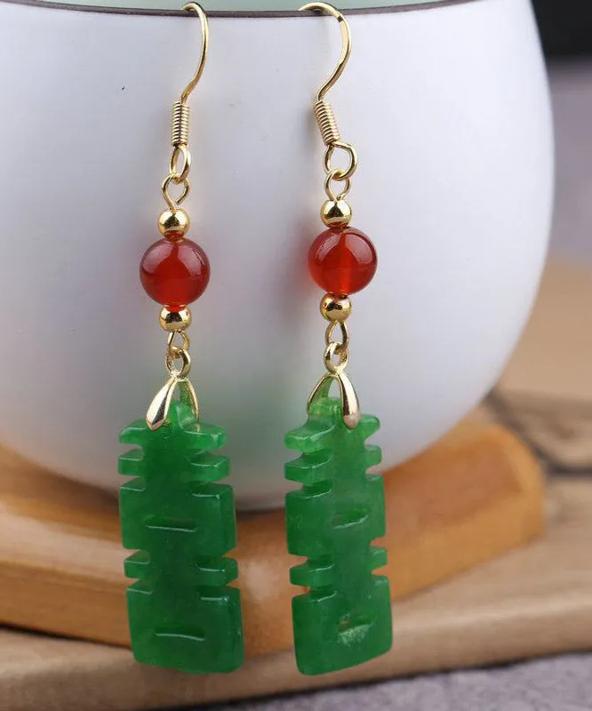 DIY Dry Green Jade Agate Graphic Drop Earrings LY2018