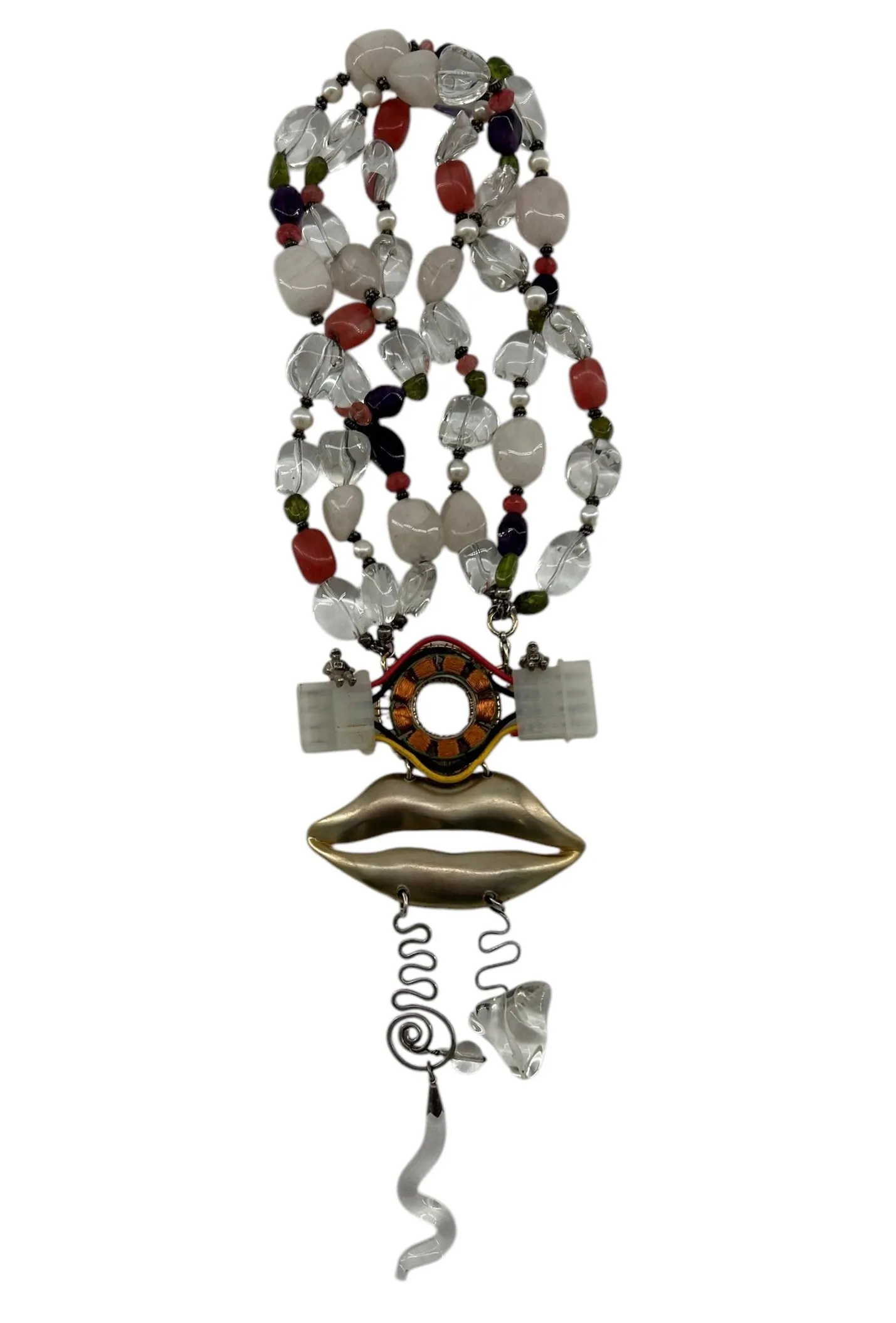 DL Ridge '93 Modernist Surreal Mixed-Media Lip Necklace