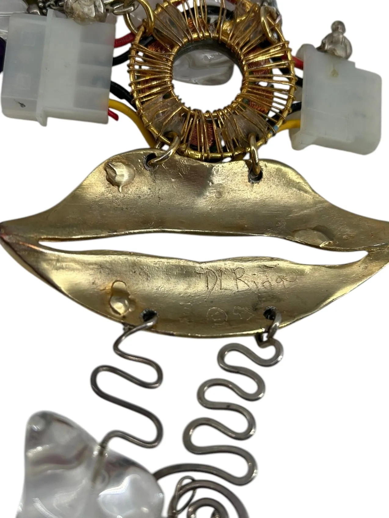DL Ridge '93 Modernist Surreal Mixed-Media Lip Necklace