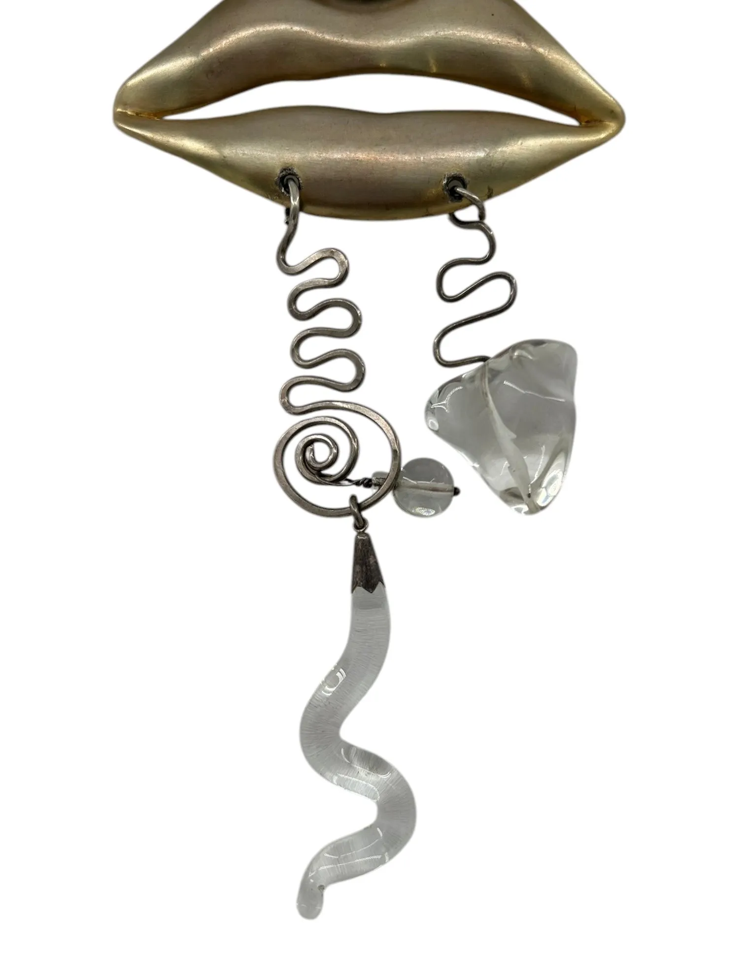 DL Ridge '93 Modernist Surreal Mixed-Media Lip Necklace