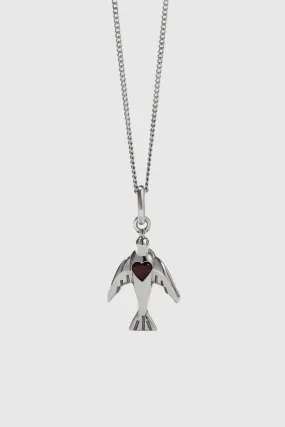 Dove & Heart Charm Necklace - Sterling Silver