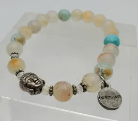 Dyed Agate and Buddha Head Beaded Stretch Bracelet
