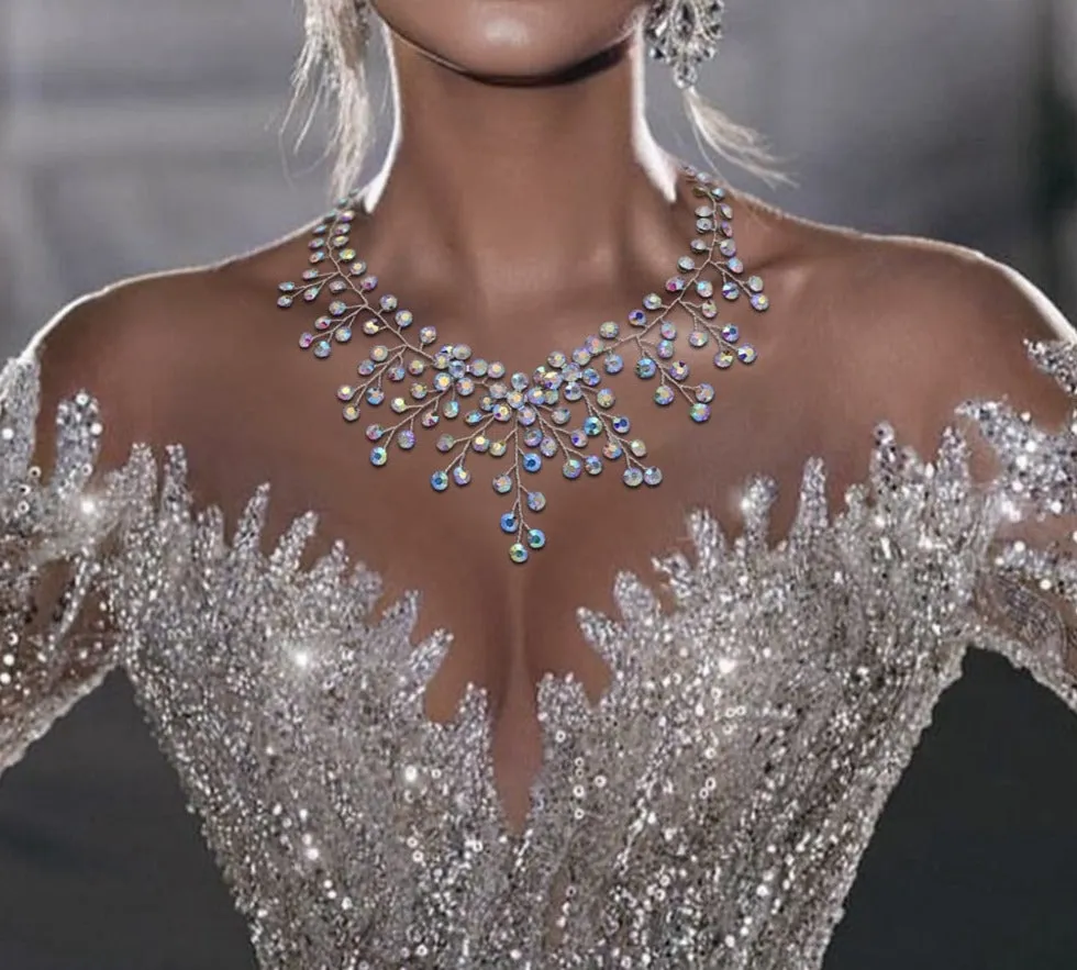 Elegant Crystal Clavicle Bead Chain Choker Bridal Jewelry Necklace