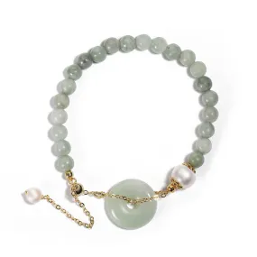 Elegant Green Jade and Freshwater Pearl Sterling Silver Bracelet