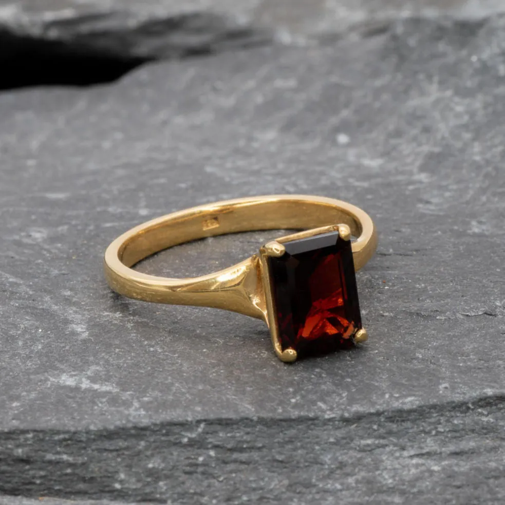 Emerald Cut Garnet Ring, Natural Garnet Ring, Red Gemstone Ring