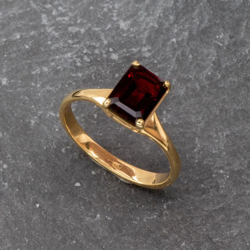 Emerald Cut Garnet Ring, Natural Garnet Ring, Red Gemstone Ring