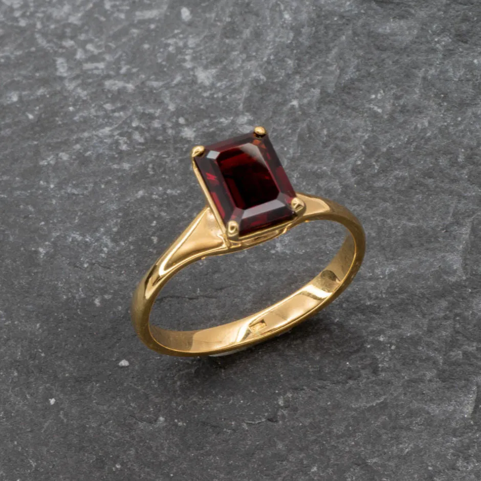 Emerald Cut Garnet Ring, Natural Garnet Ring, Red Gemstone Ring