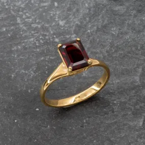 Emerald Cut Garnet Ring, Natural Garnet Ring, Red Gemstone Ring