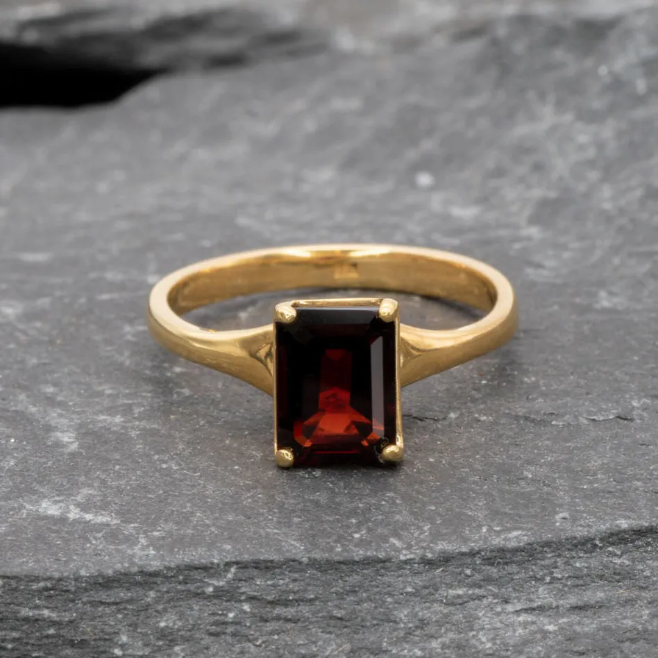 Emerald Cut Garnet Ring, Natural Garnet Ring, Red Gemstone Ring
